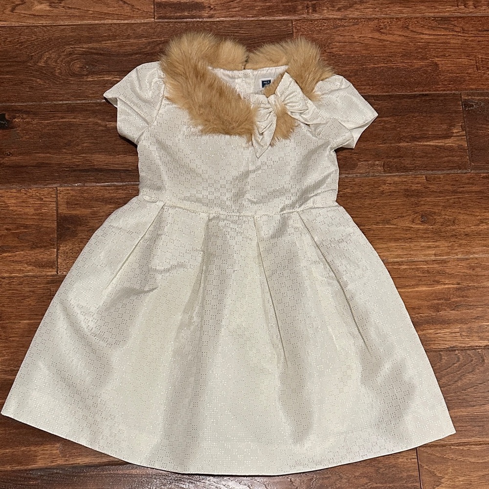 Janie and Jack Cream Dress with Faux Fur Collar